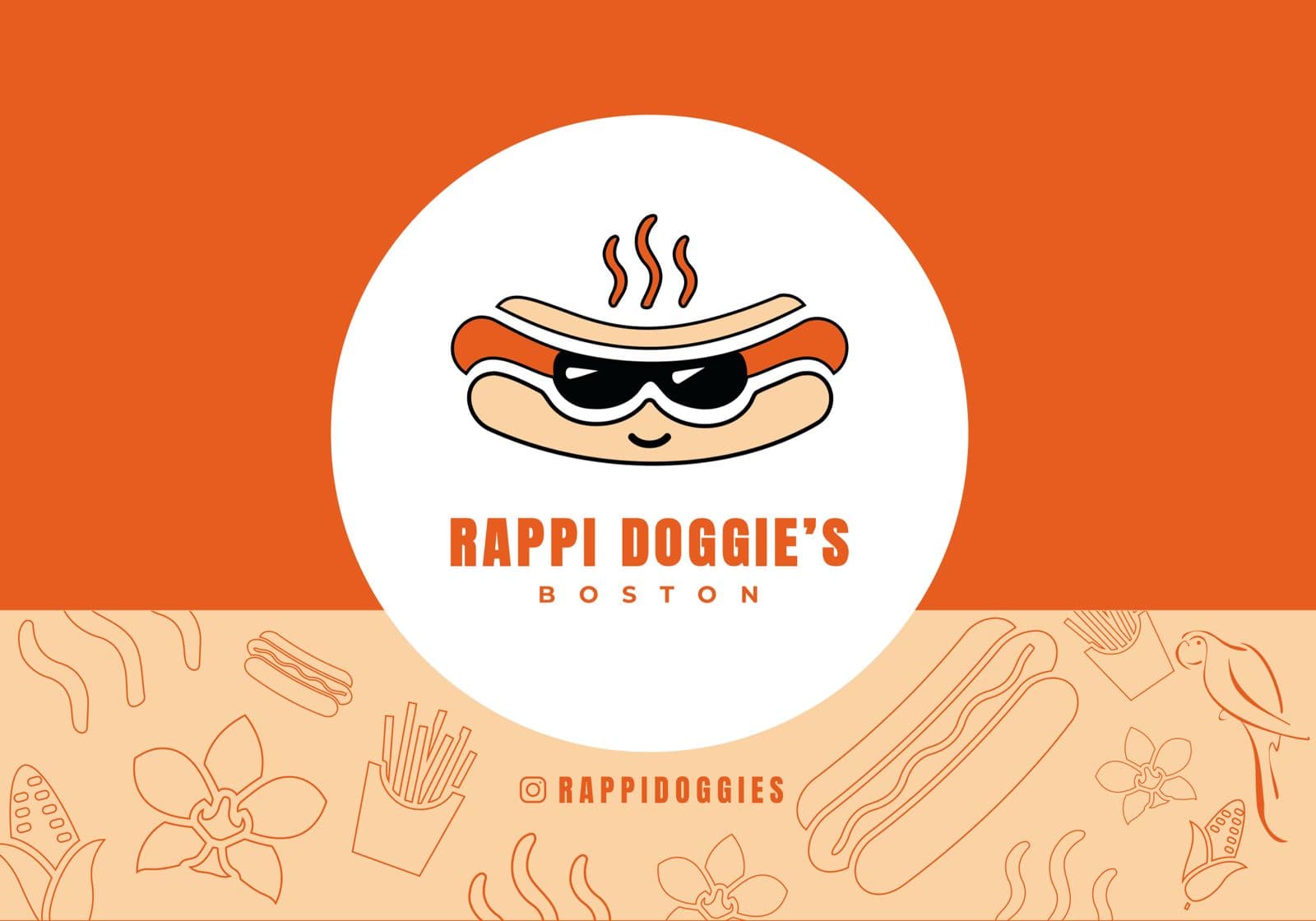 Rappi Doggie's Boston logo with a smiling hot dog wearing sunglasses